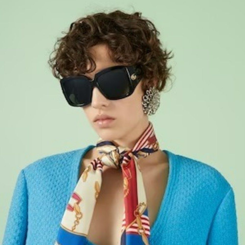 NEW Gucci GG1402S 001 Black Grey Women Square Sunglasses GG 1402S